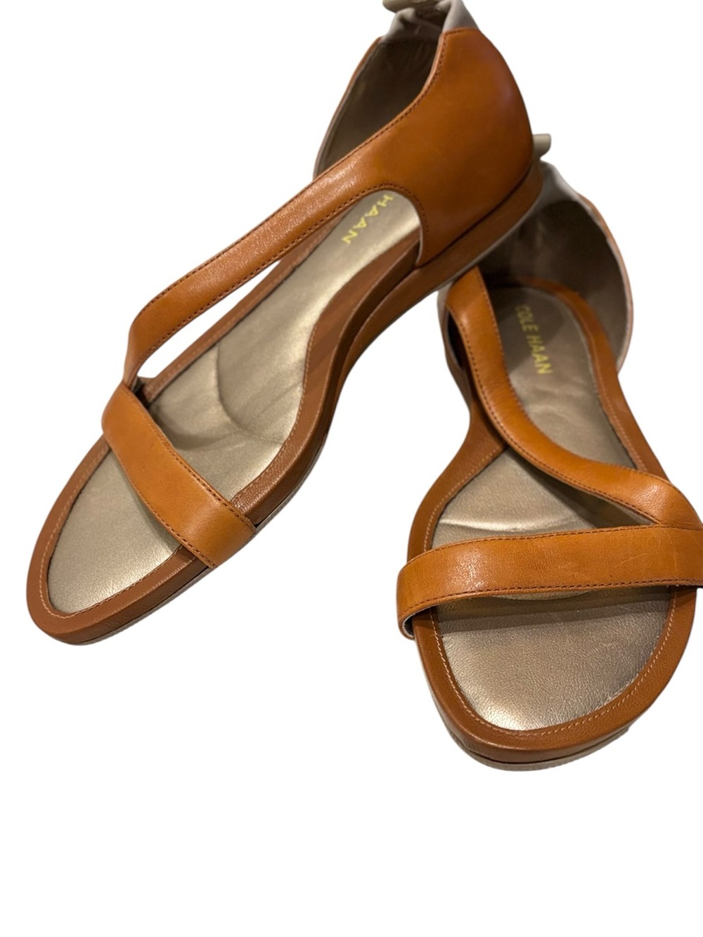 Cole Haan & Nike Cognac Leather Crisscross Strappy Vacation Summer Sandals sz 7 - Picture 3 of 16
